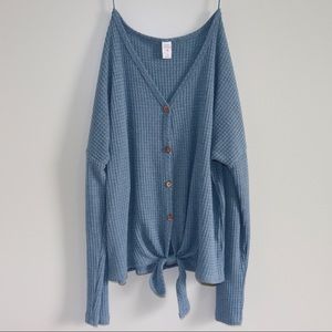 Waffle Knit Long Sleeve Button Down Top